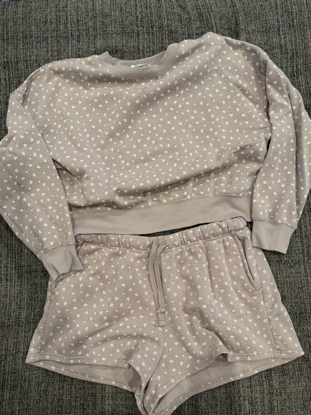 Pink Republic Taupe Floral Sweatshirt & Drawstring Shorts Matching Set
